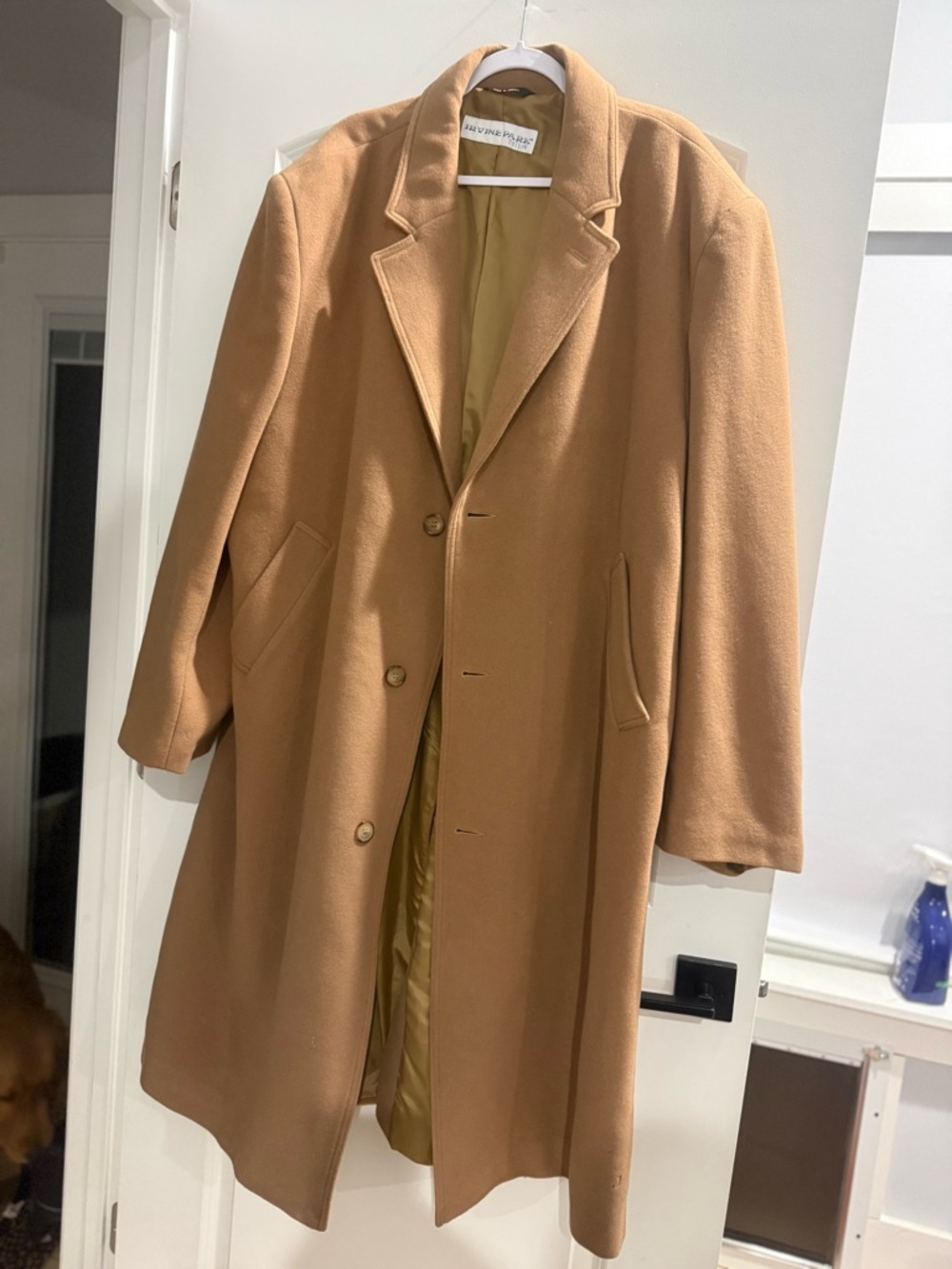 Vintage Irvine Park Brand Camel Wool-Blend Pea Coat for Men